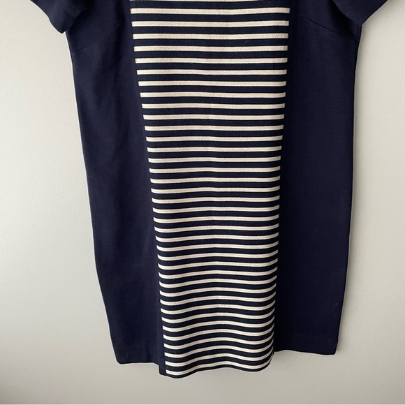 J Crew Striped Knit Shift Tshirt Dress Mini Navy Blue White Size 8 Medium - Picture 5 of 9